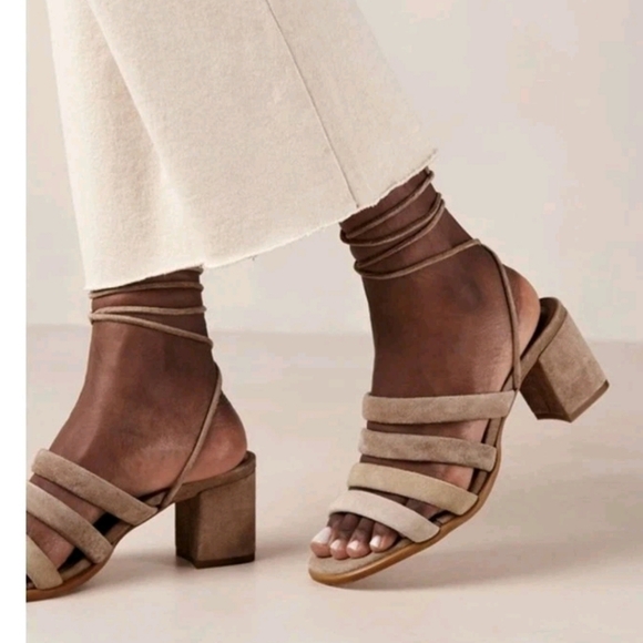 ALOHAS Womens Beige Letizia Suede Designer Lace Up Strappy Block Heel Sandals 37